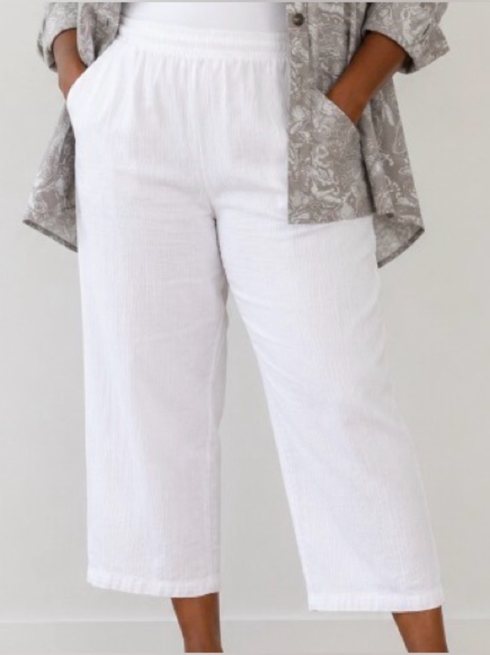 BLAIR White Cotton Cropped Pull On Resort Vacation Pants Size 12P